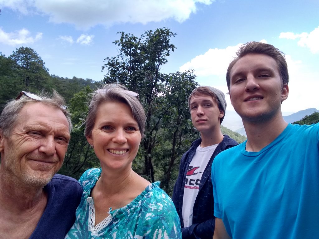 My family- my husband Trä and my two sons (18 and 23)​, in Oaxaca, Mexico, where we’ve lived since 2019